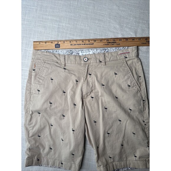 Denim & Flower Ricky Singh Shorts Mens 32 Tan Blue Flamingo Contrast Cuff Beach - Picture 6 of 9